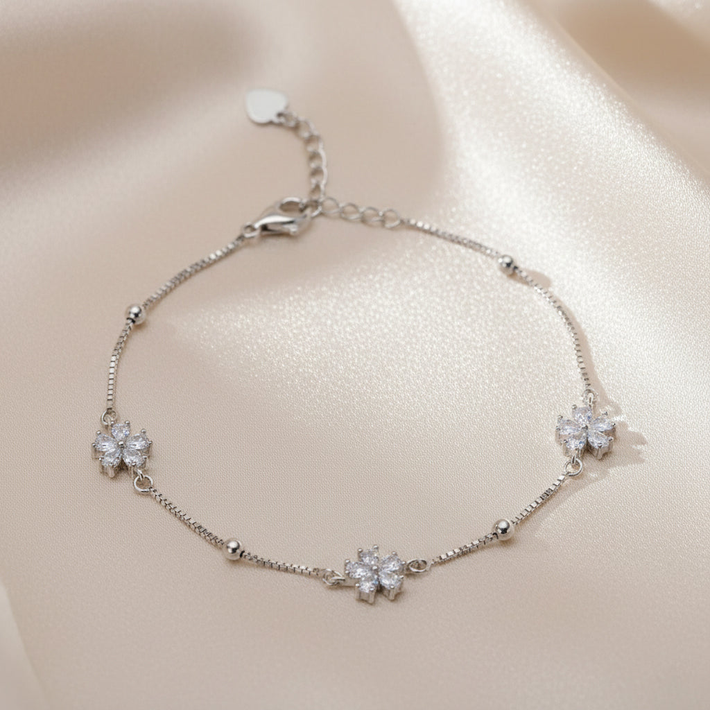 Silver Sparkling Snow Flake Charm Bracelet