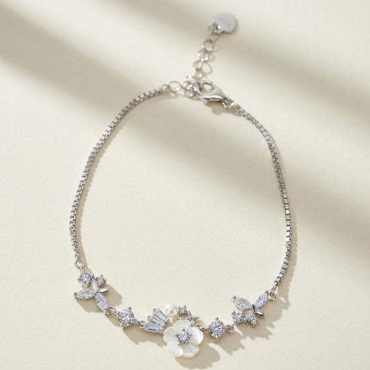 Silver Cute Whimsical Flower and Butterfly Bracelet for her