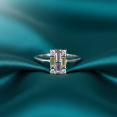 Silver Yellow & Pink Cluster Halo Ring For Her