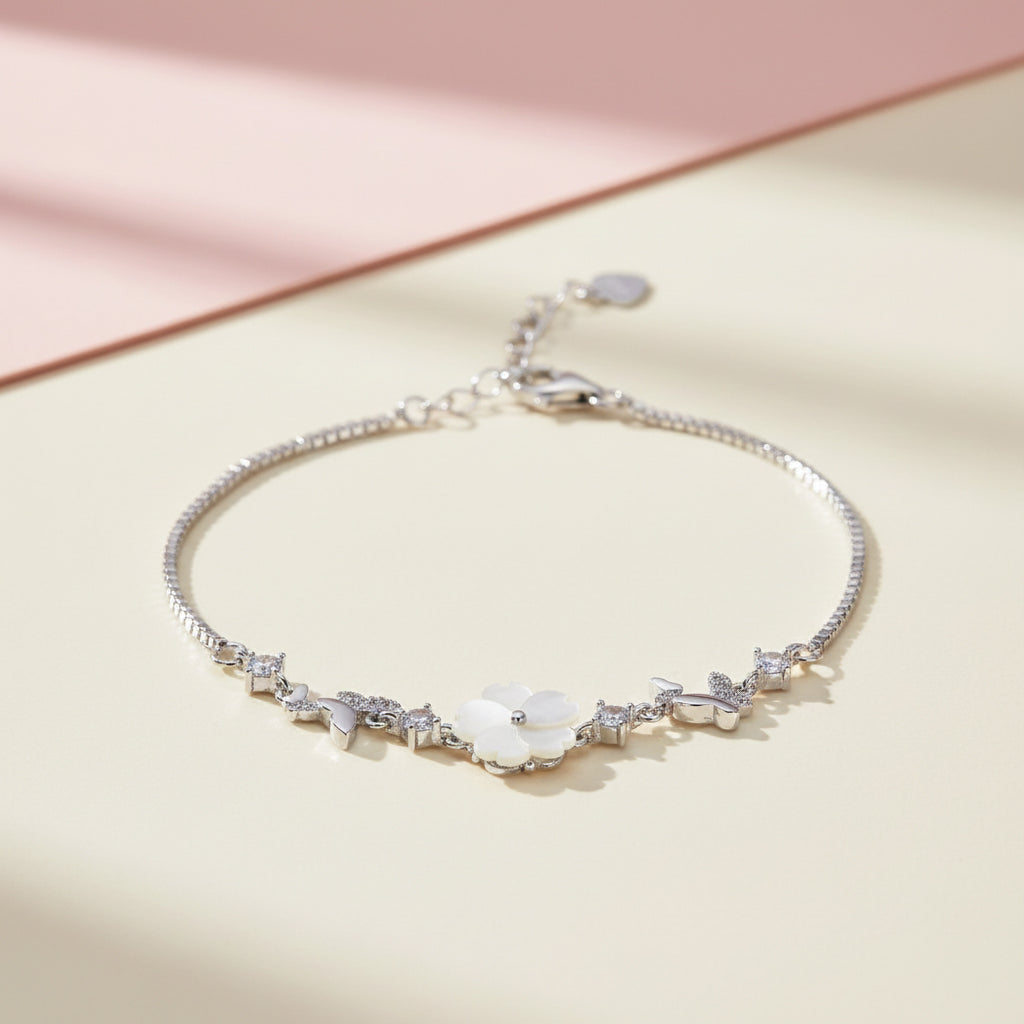 Silver Mother-of-Pearl Blossom & Butterfly Bracelet