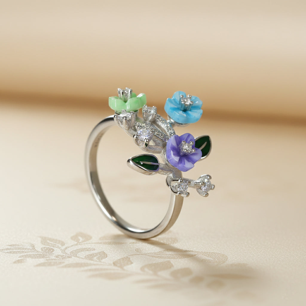 Silver floral Bouquet Ring for her