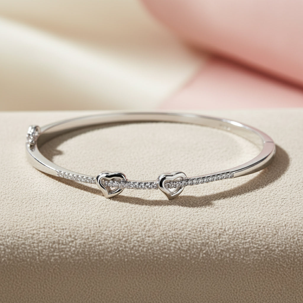 Silver Connecting Hearts Diamond Accent Bracelet