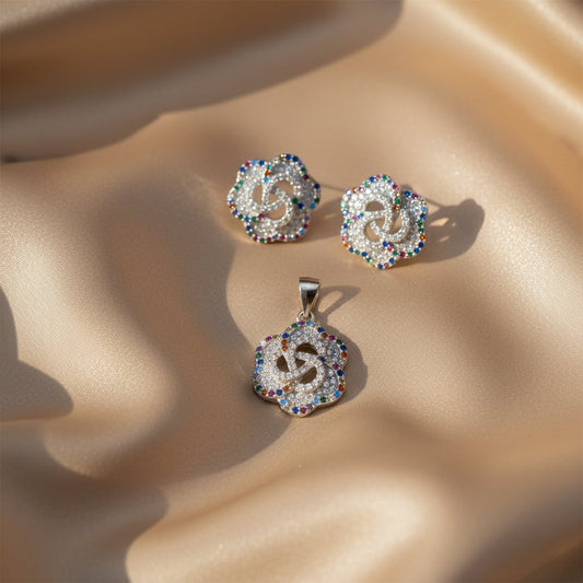 Silver Rainbow Rhapsody Multicolored Pendant Set