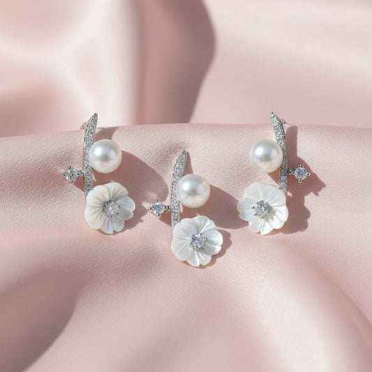 Silver MOP Ethereal Pearl Floral Branch Rich Pendant set