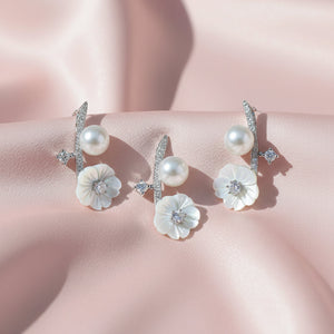 Silver MOP Ethereal Pearl Floral Branch Rich Pendant set