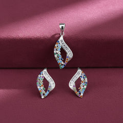 Silver Multicolored Vivid Leaf Pendant Set for her