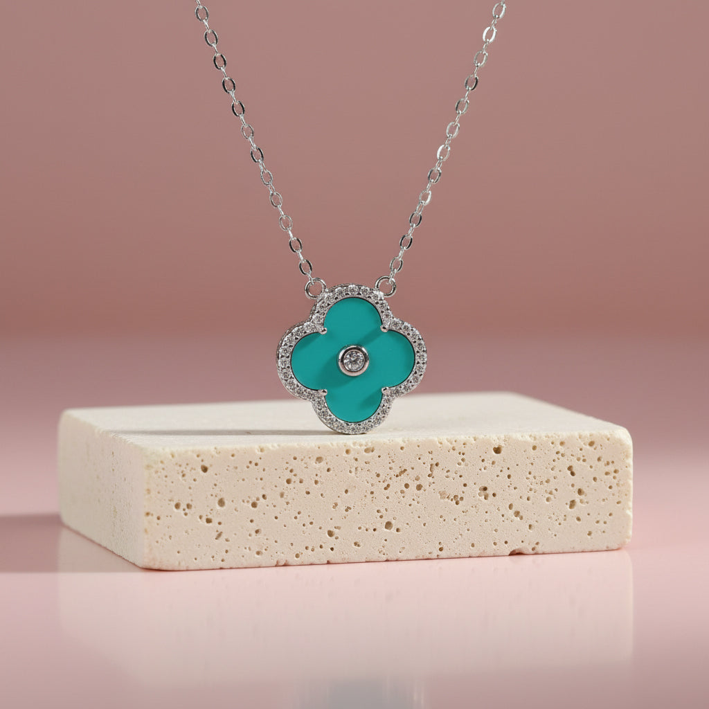 Silver Turquoise Clover Pendant