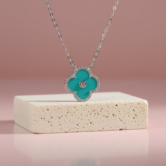 Silver Turquoise Clover Pendant