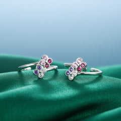Silver Colourful Blossom Toe Ring