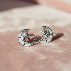 Silver Lunar White Unicorn Studs Earrings