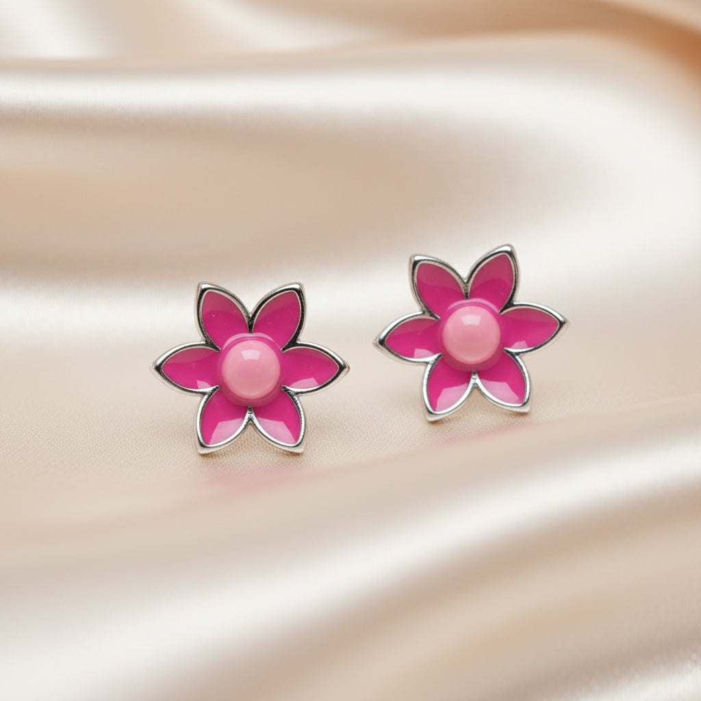 Silver Pop of Pink Stud Earrings