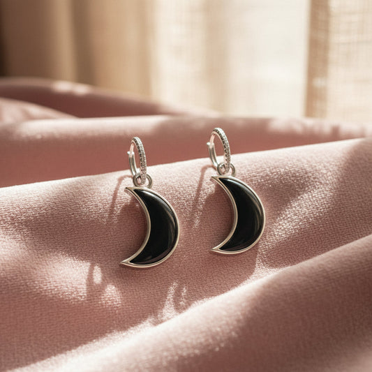 Silver Nightfall Crescent Dangle Earrings