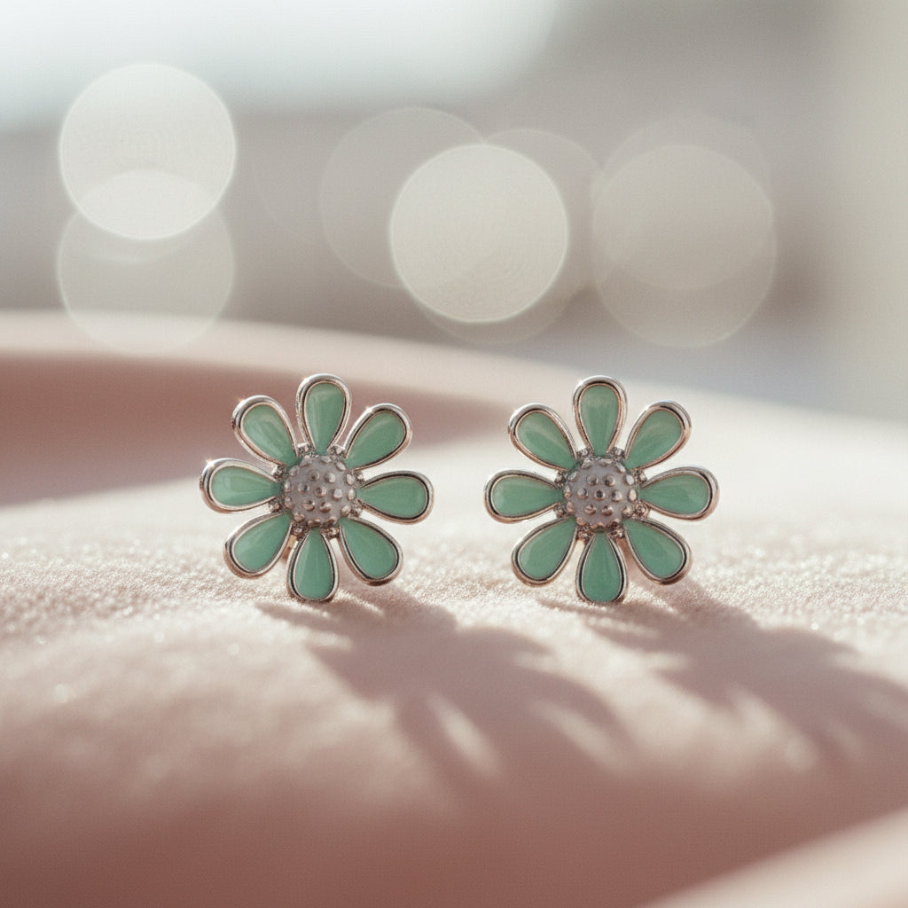 Silver Mint Floret Stud Earrings