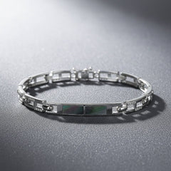Silver Iris Blossom Inlay Link Bracelet for Him