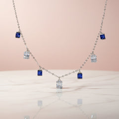 Silver Sapphire Blue Baguette Necklace
