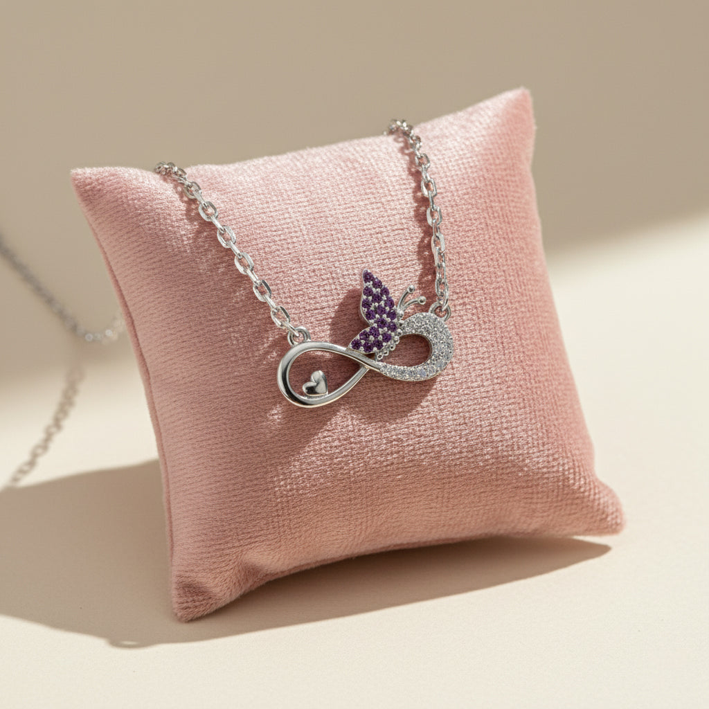 Silver Pink Butterfly and Infinity Love Pendant
