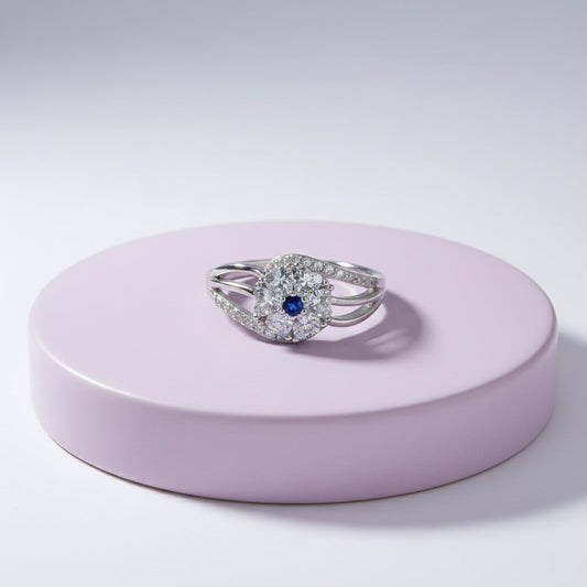 Silver Midnight Pansy Heart Cluster Ring