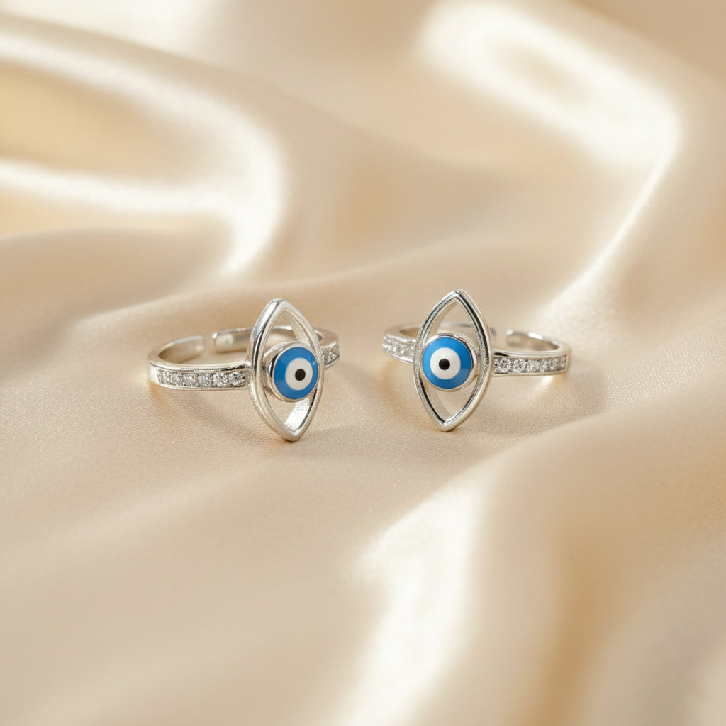 Silver Dainty Evil Eye Toe Ring