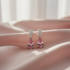 Silver Dusty Rose Teardrop Dangle Earrings