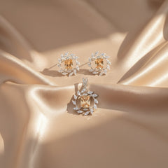 Silver Golden twilight Marquise stone Pendant set