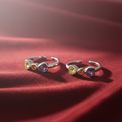Silver Vibrant Multi Stone Heart Adjustable Toe Ring