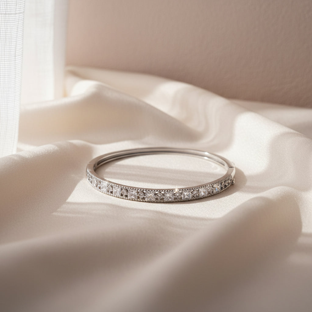 Silver Princess Cut Halo Bracelet For Her