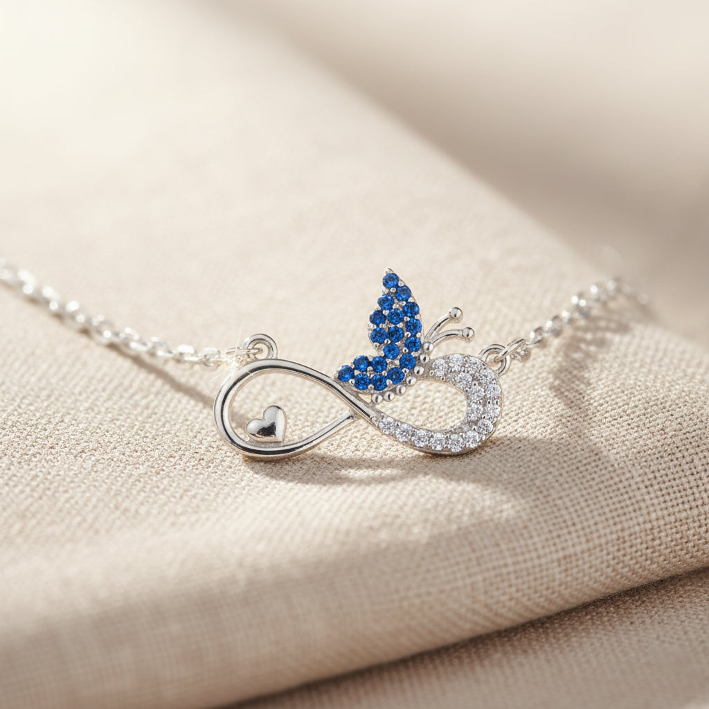 Silver Blue love Infinity Butterfly Pendant Necklace