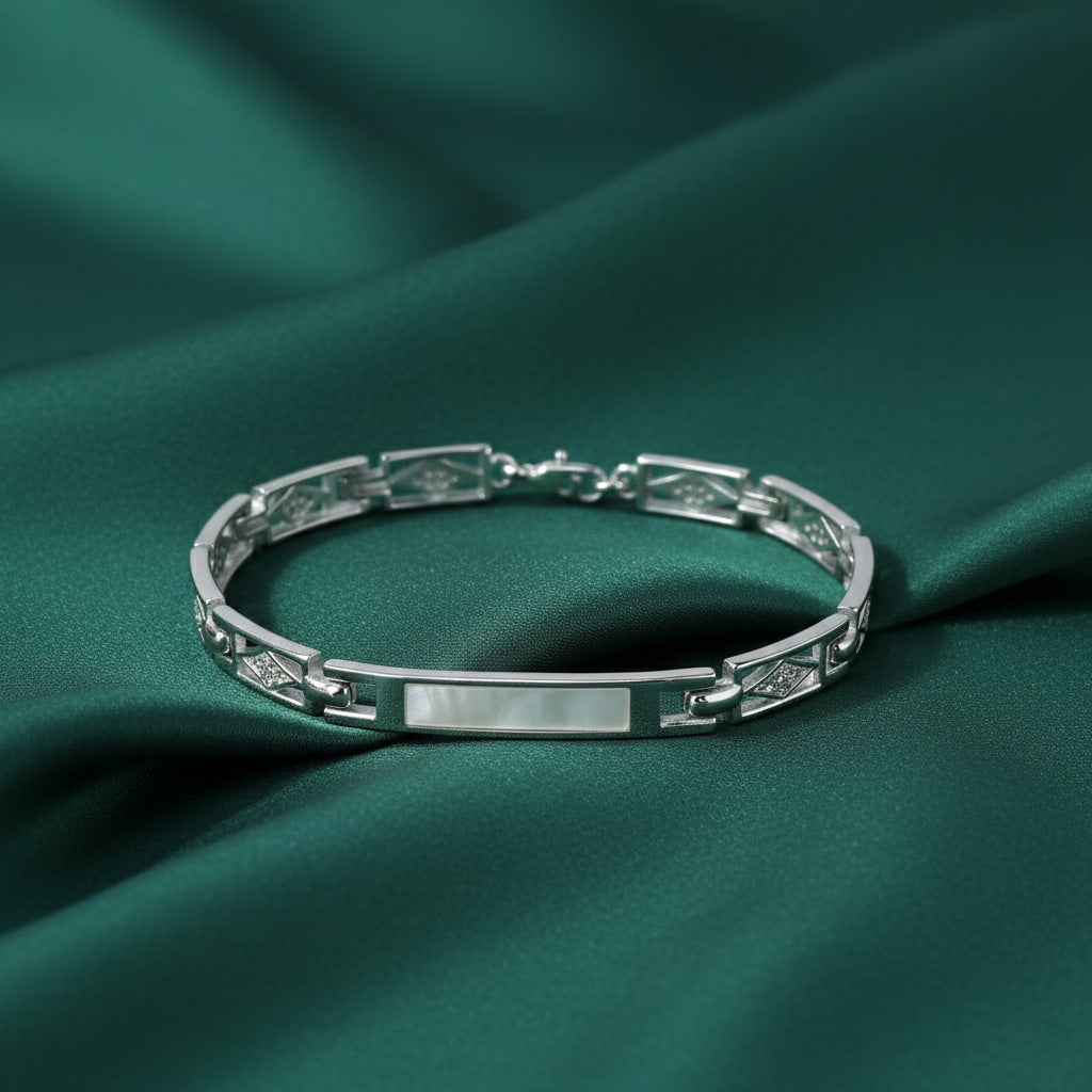 Silver Mother Of Pearl Geometric Bracelet for Him