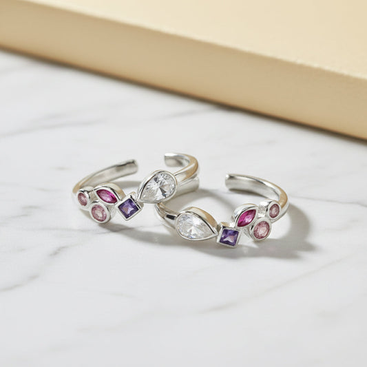 Silver Cluster Multi Stone Toe Ring