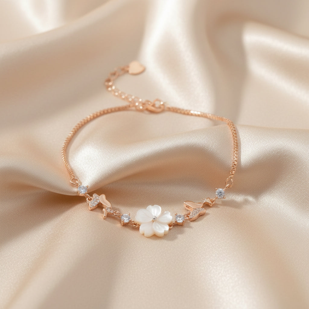 Rose gold Mother of Pearl Butterfly chain bracelet