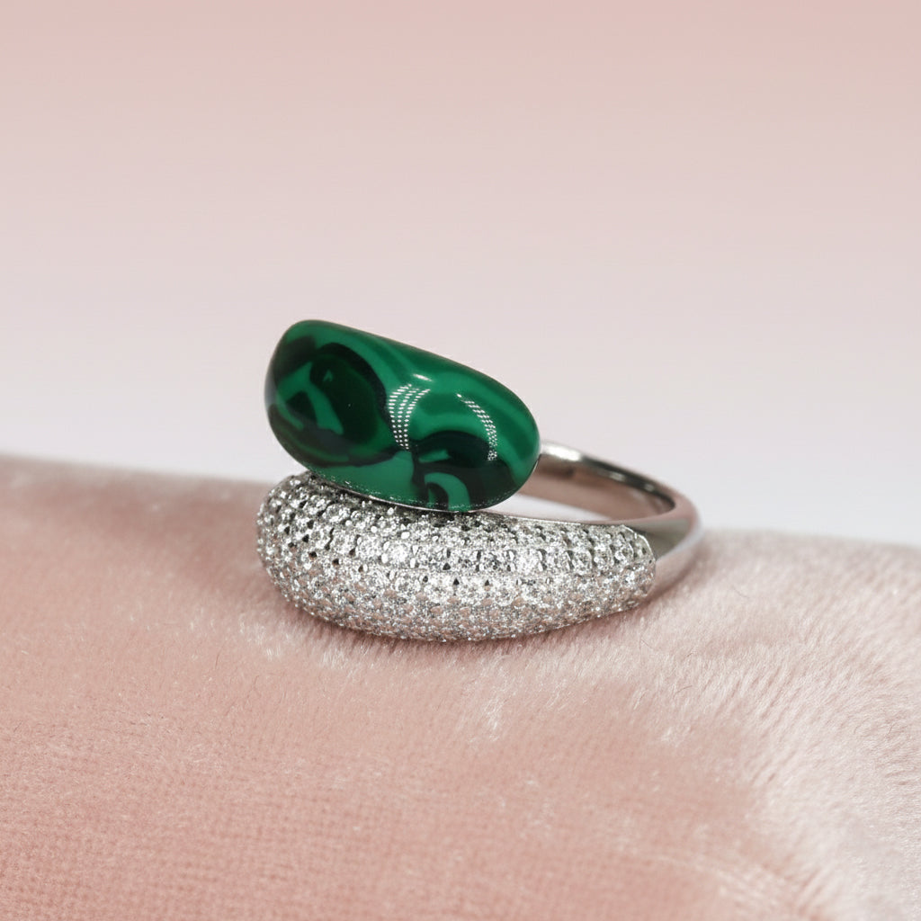 Silver Radiant Green Pave Zircon Statement Ring For Her