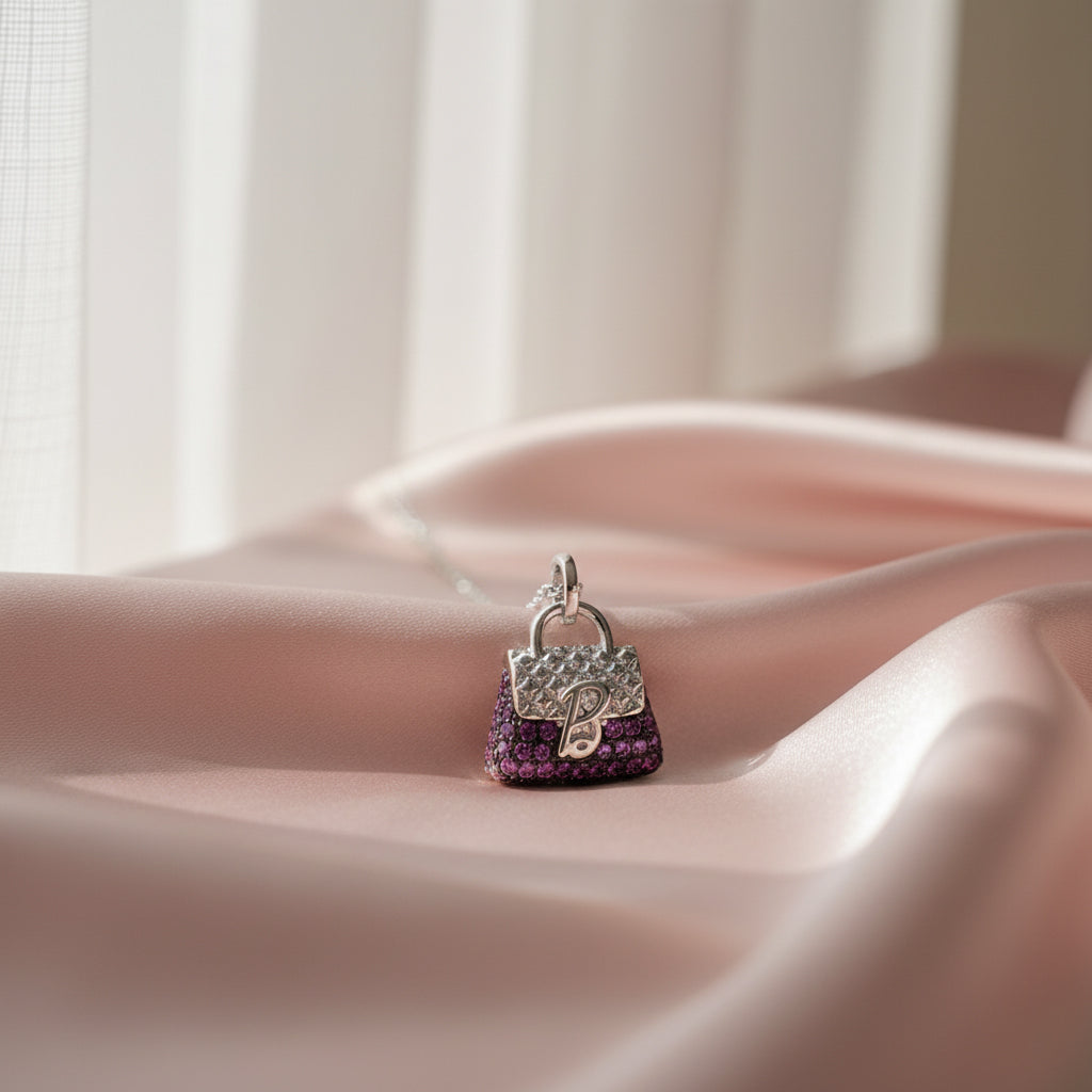 Silver Purple Handbag Charm Pendant