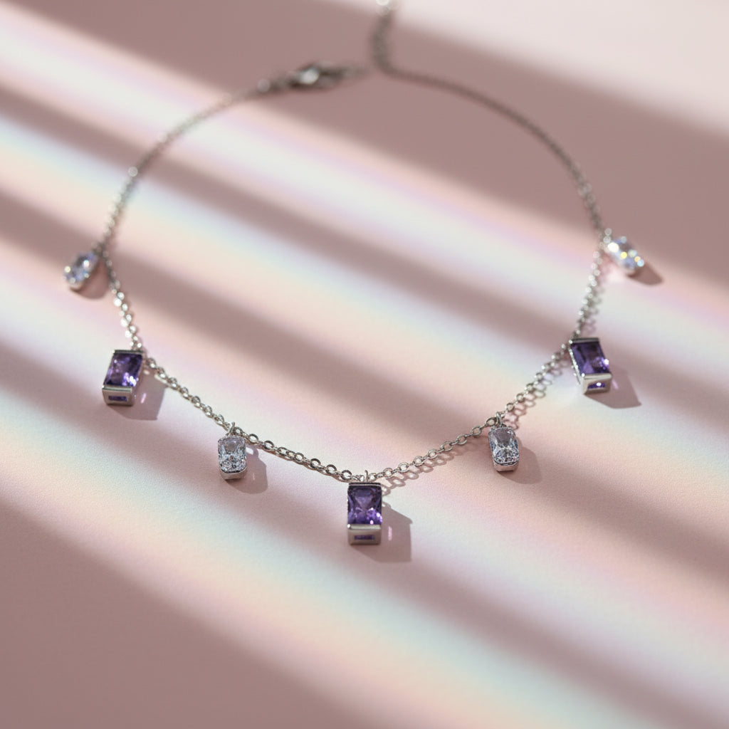 Silver Rectangular Rich Purple Necklace