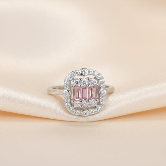 Silver Pink Mosiac Ring For Her