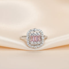 Silver Pink Mosiac Ring For Her