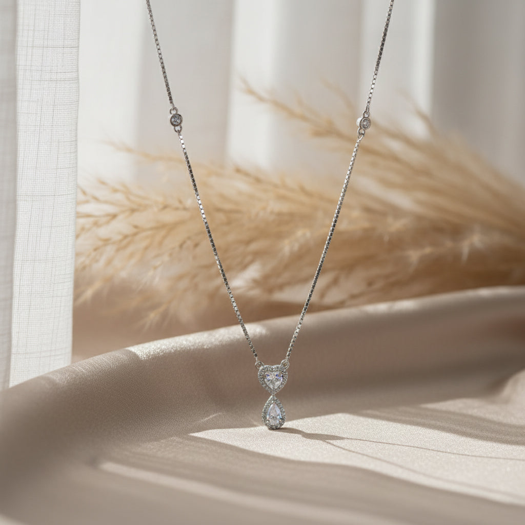Silver Heart Drop CZ Necklace pendant for her
