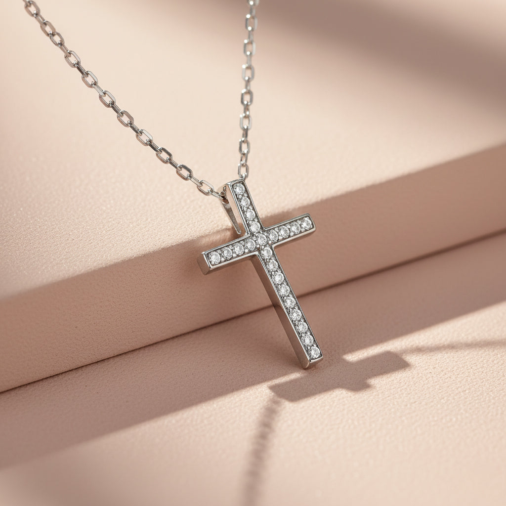 Silver Sparkling Cross Pendant