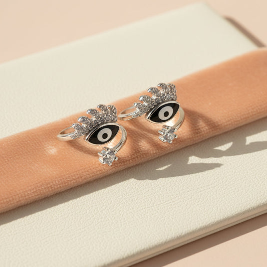 Silver CZ Eyelash Toe Ring For Her