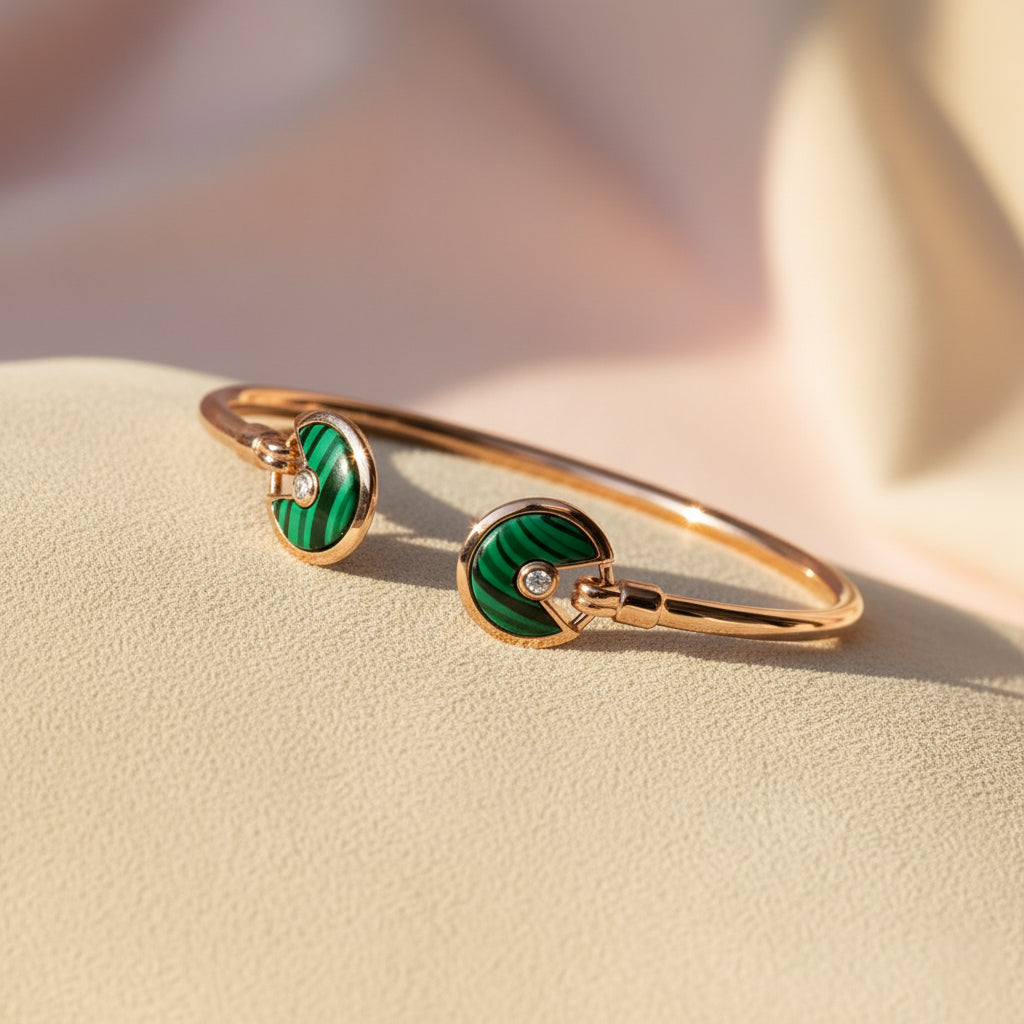 Rose Gold Malachite Open Cuff Bracelet For Her