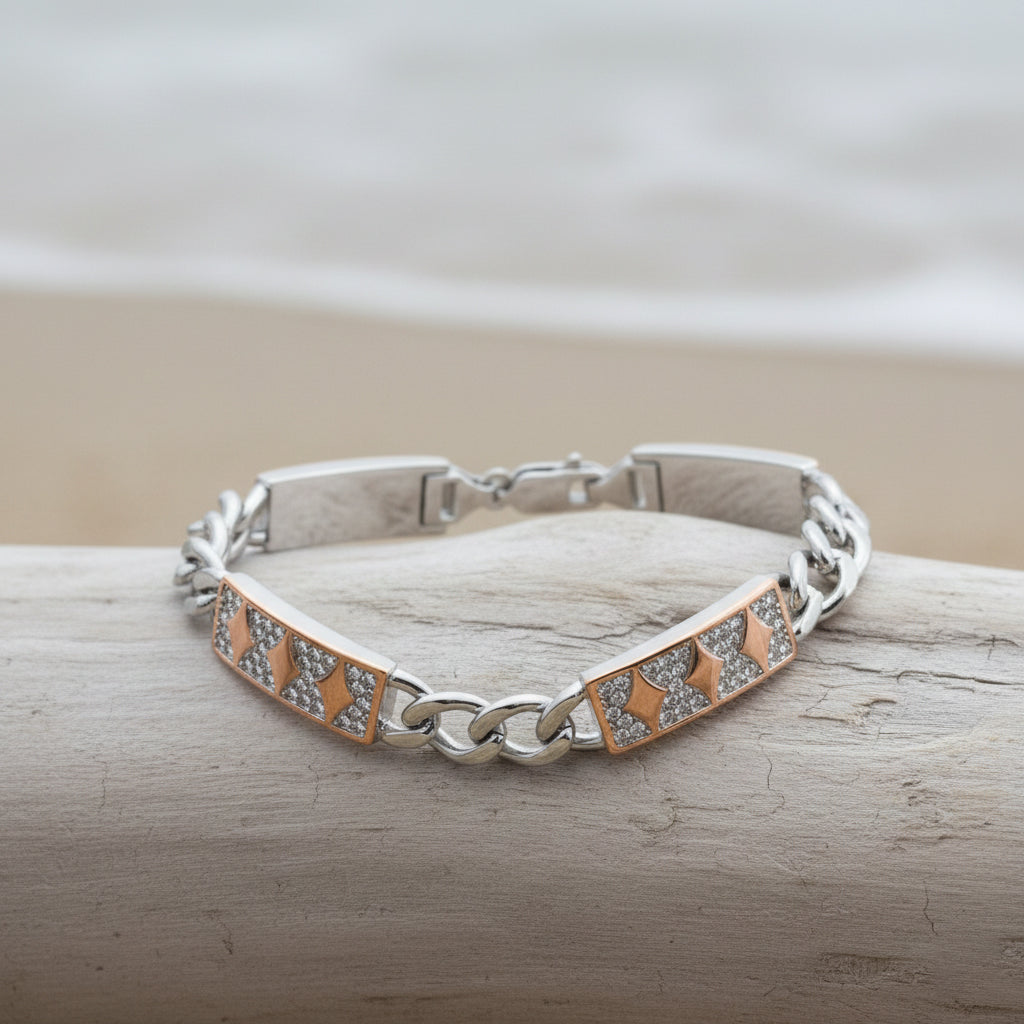 Silver Designer dual tone rose gold chain bracelet for men