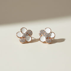 Rose Gold Small Pave Floral Earrings