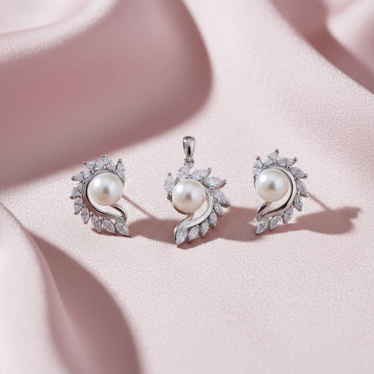 Silver Royal Pearl Marquise Design Pendant set for her