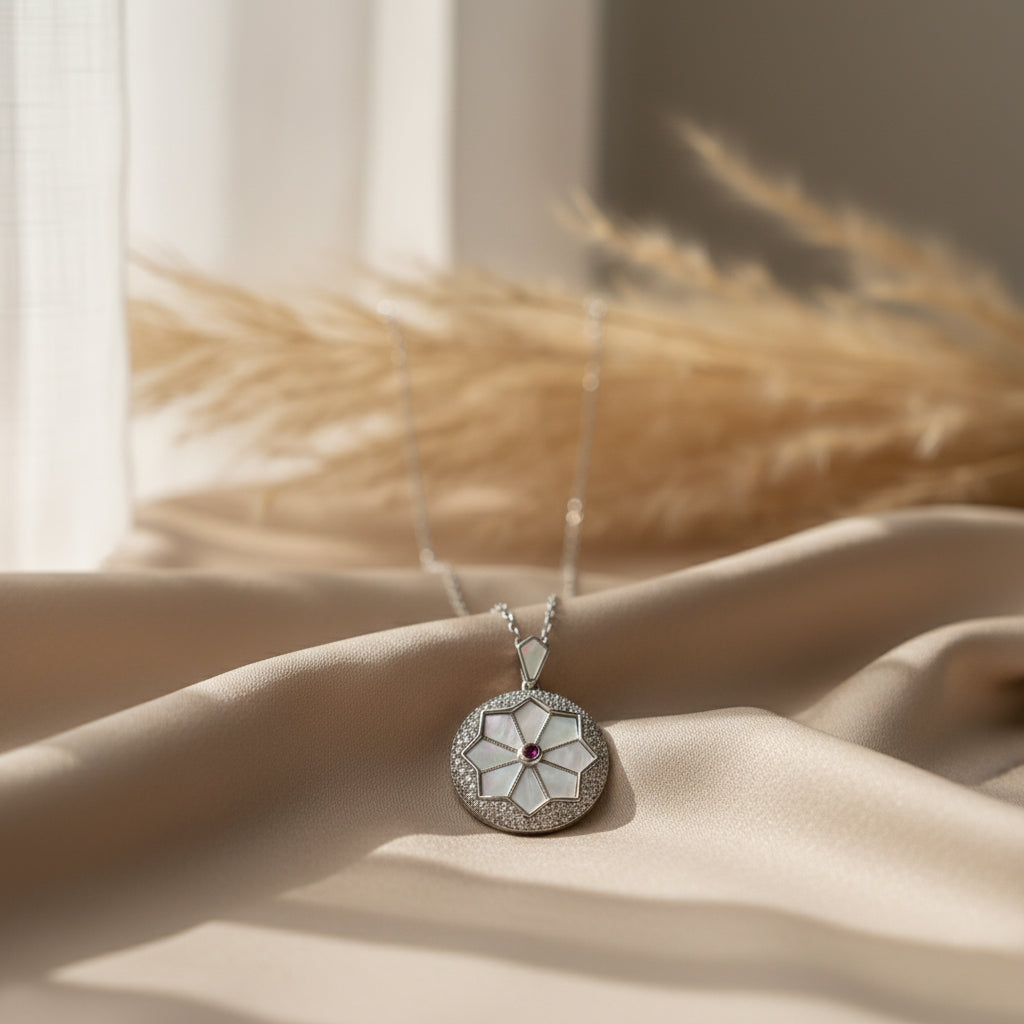Silver Starburst Mother Of Pearl Pendant