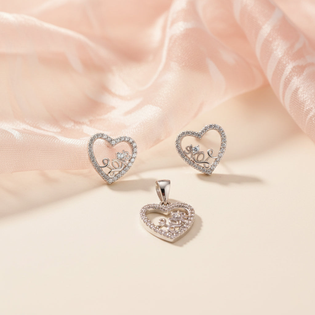 Silver Eternal Love written Heart Pendant set for her