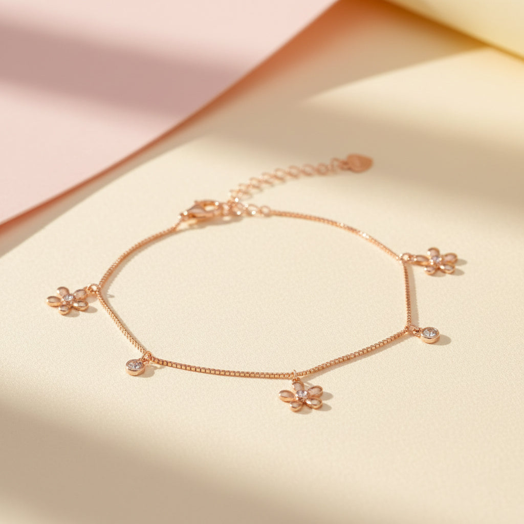 Rose gold Delicate Flower Charm Bracelet For her