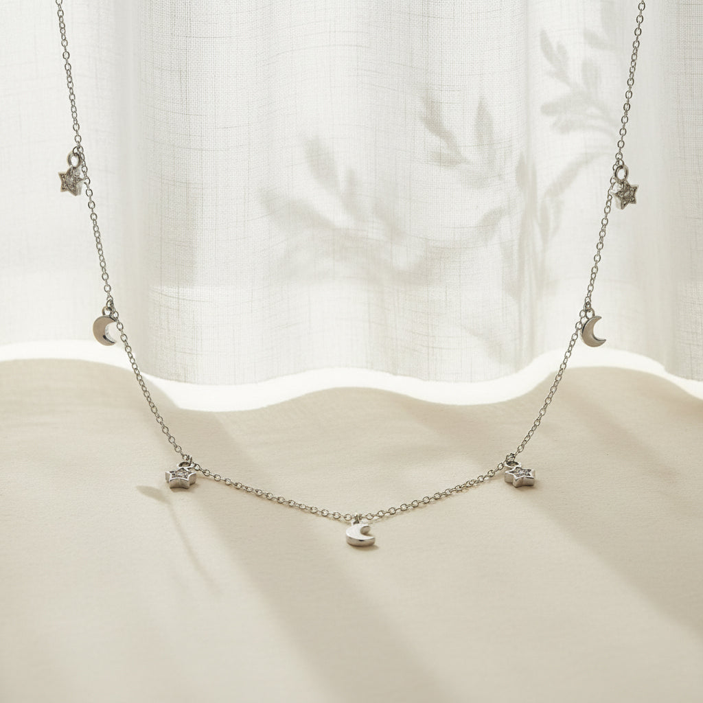 Silver Celestial Sparkle Star & Moon Set