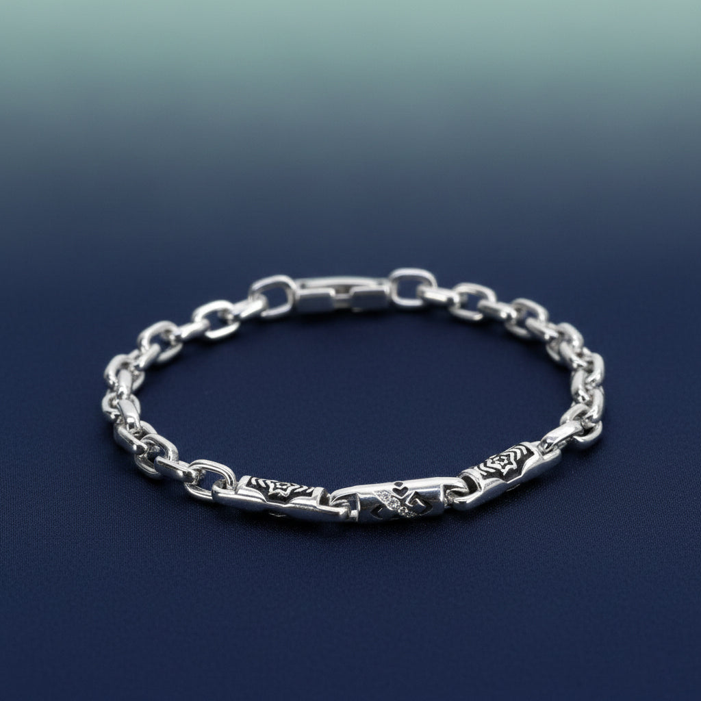 Silver Intricate Motif Bracelet for Him