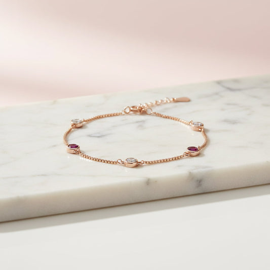 Rose gold Ruby and CZ Chain Bracelet for her