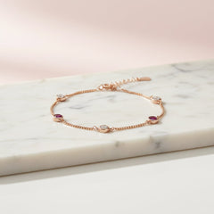 Rose gold Ruby and CZ Chain Bracelet for her