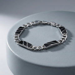 Silver Noir Wave Style Link Bracelet For Him